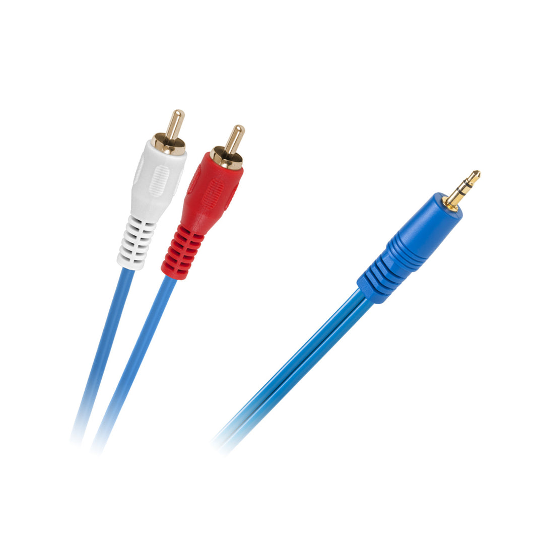 Blå 5m Ljudkabel: 3,5 mm Jack till 2x RCA – Perfekt för Kristallklart Ljud