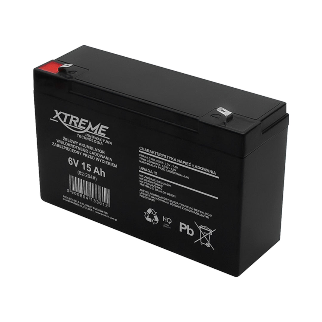 Xtreme gelbatteri, 6V 15Ah, underhållsfritt, 82-204