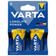 VARTA Longlife Power, 2 alkaliska batterier, storlek D / R20, 1,5V