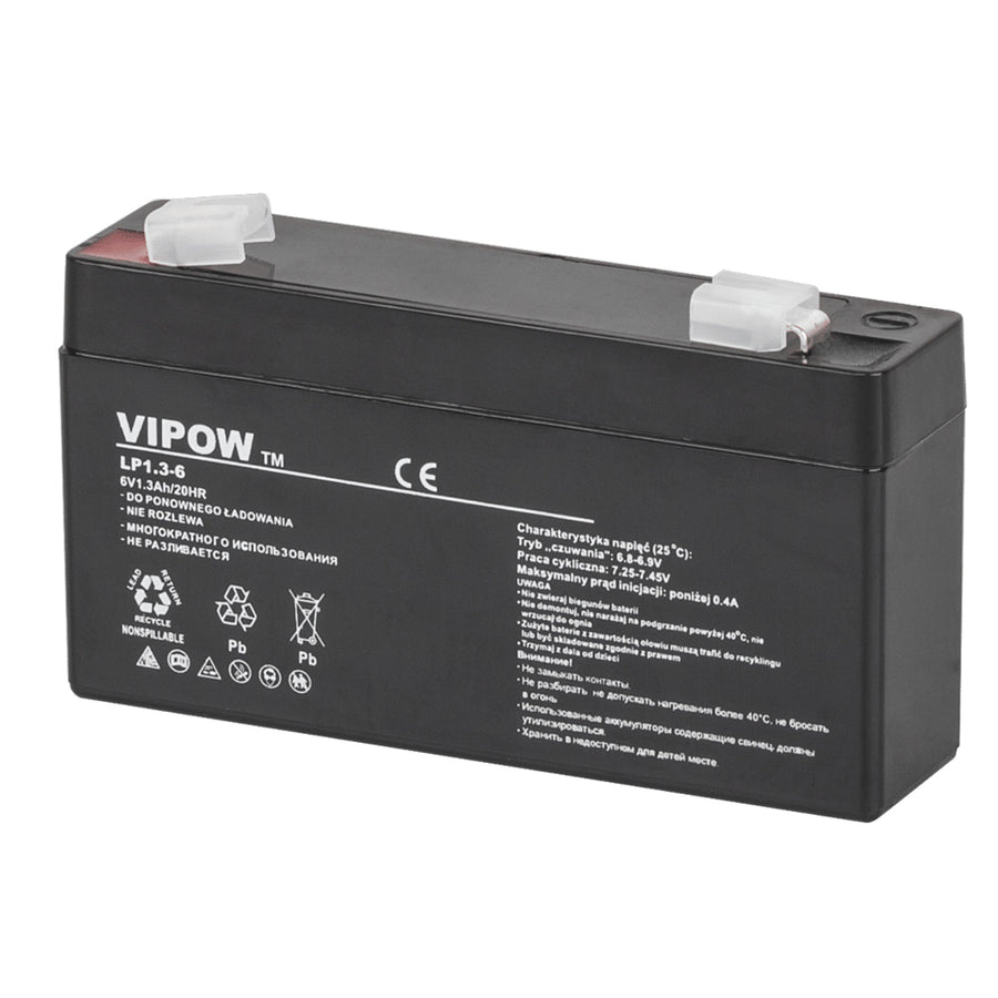 Vipow underhållsfritt gelbatteri 6V 1,3Ah, lång livslängd