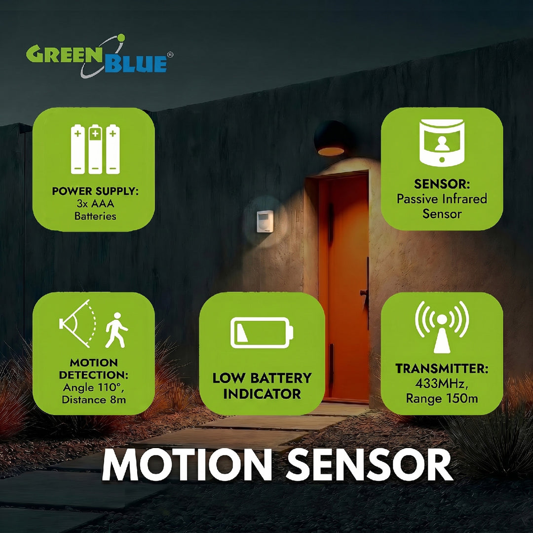 GreenBlue GB3400 oberoende rörelsesensor trådlöst larm