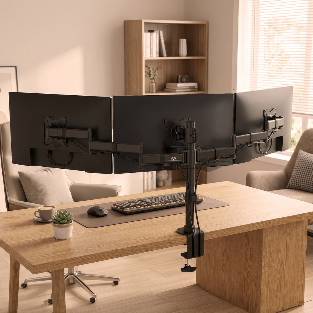 Maclean skrivbordsfäste för 3 LCD-skärmar, dubbel arm, VESA 75x75 och 100x100, 13"-27", 8kg, MC-691