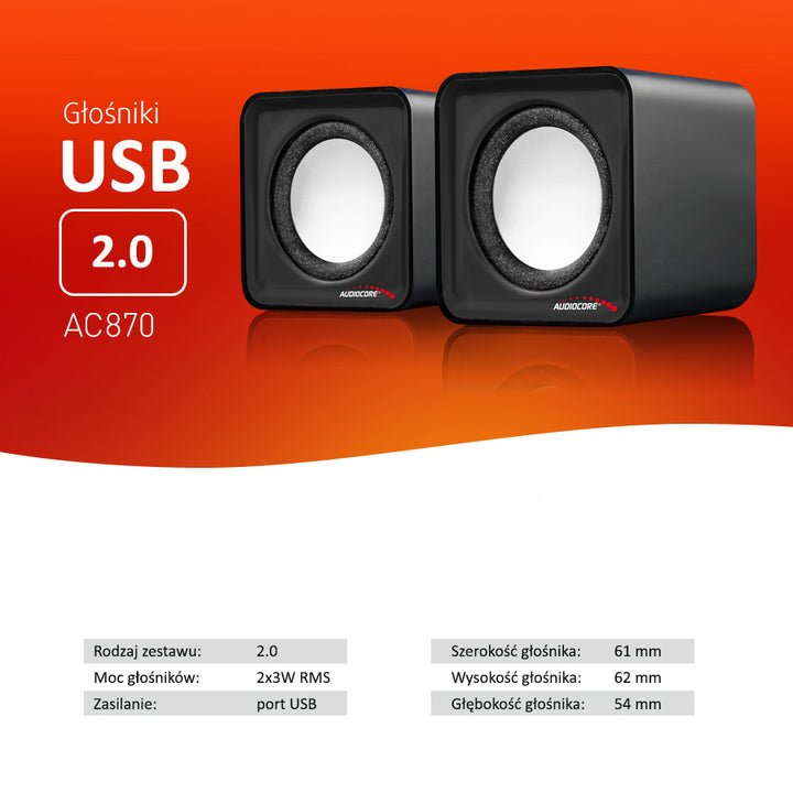 6W USB Silver&Svart Audiocore AC870 B datorhögtalare