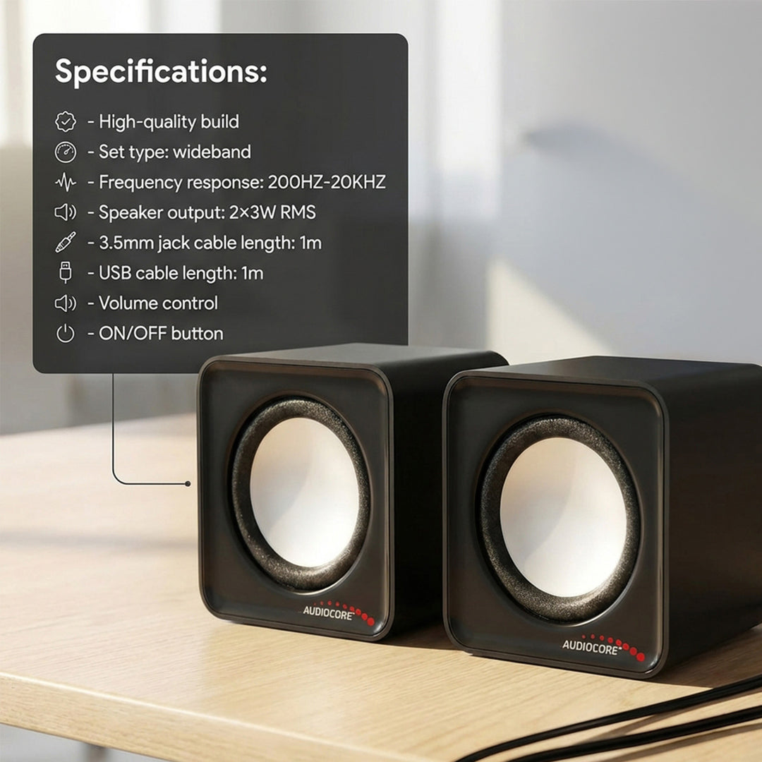 6W USB Silver&Svart Audiocore AC870 B datorhögtalare