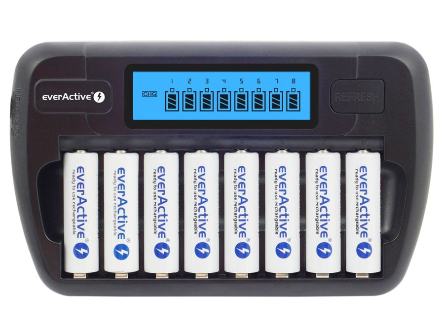 Batteriladdare AA och AAA everActive, 8 kanaler, LCD-display, NC-800