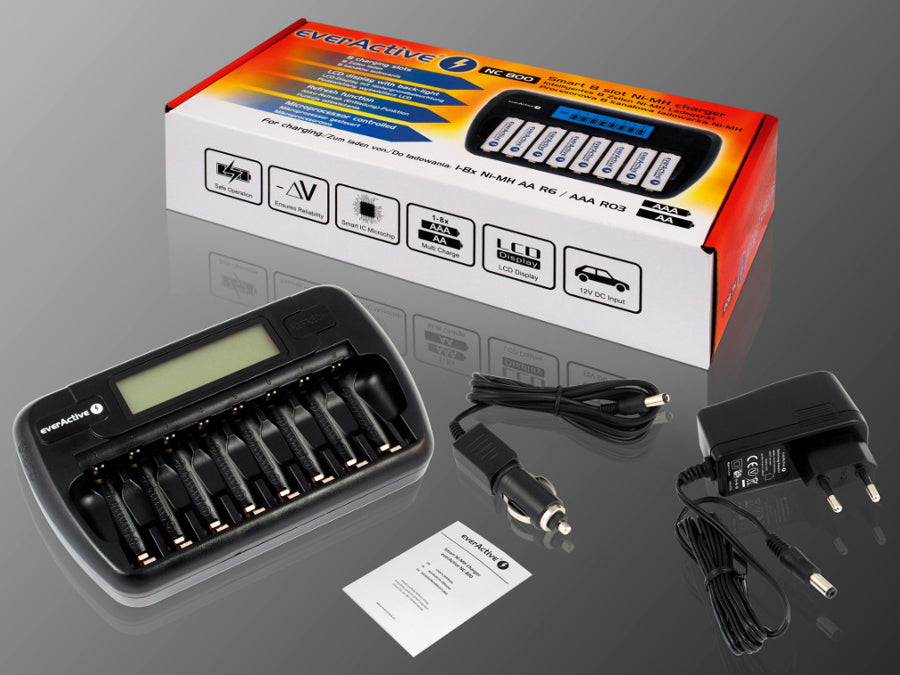 Batteriladdare AA och AAA everActive, 8 kanaler, LCD-display, NC-800