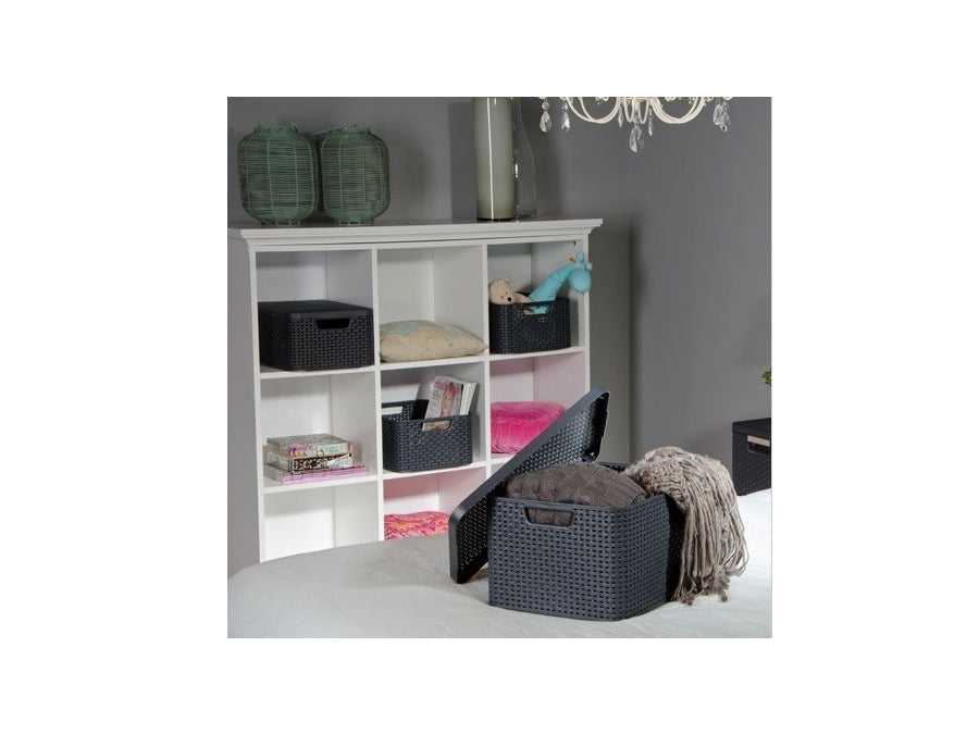 Curver korg, flerfunktionell, med lock, grå, Rattan Style L