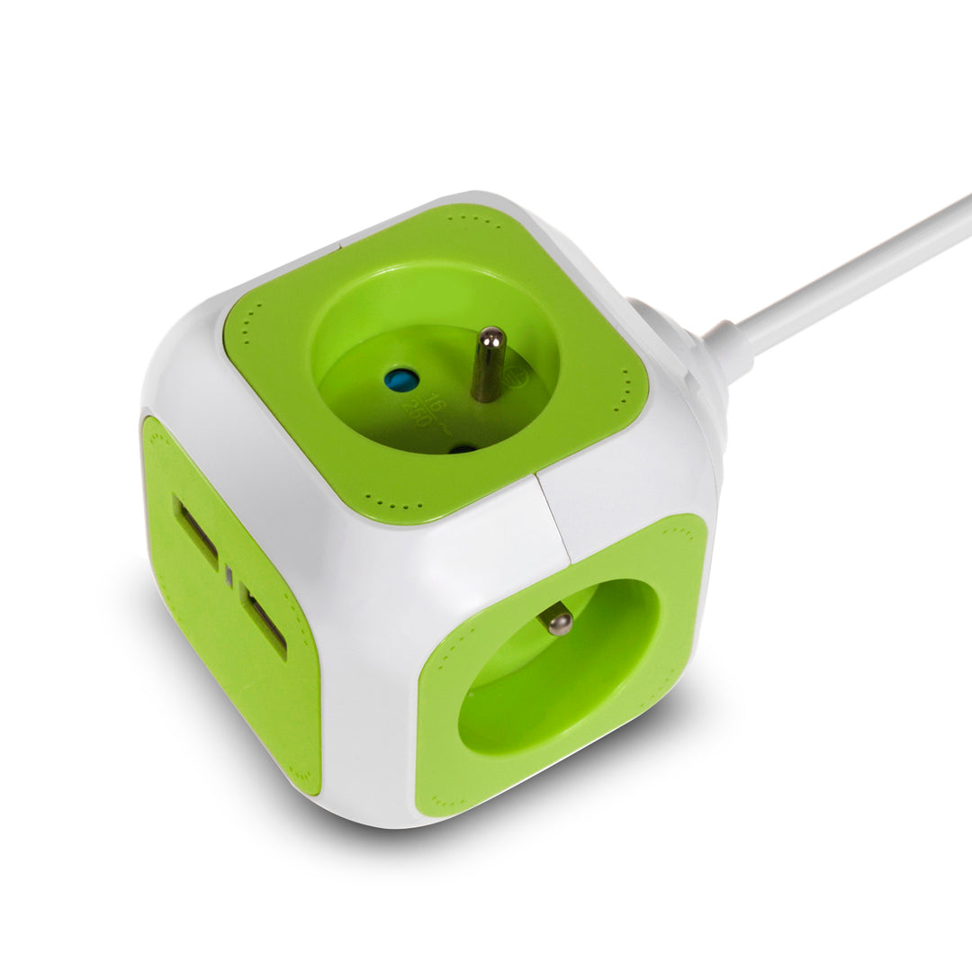 MagicCube fyrdubbelt strömuttag från GreenBlue, 2 USB-ingångar, 1,4 m, GB118