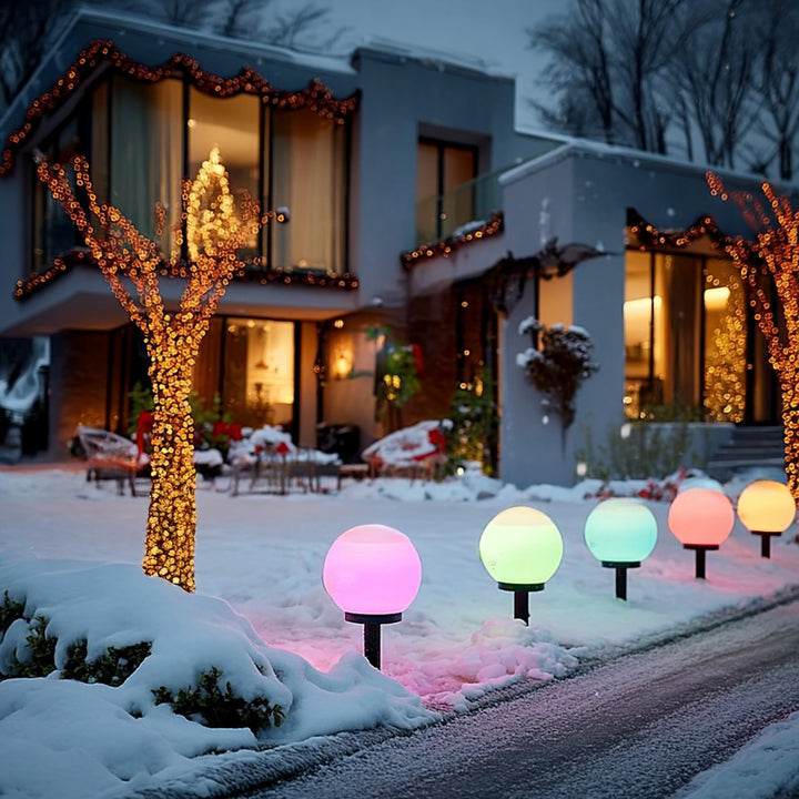 GreenBlue solcellsdriven fristående trädgårdslampa, sfär, 15x15x48cm, RGB-färgade LED, GB122