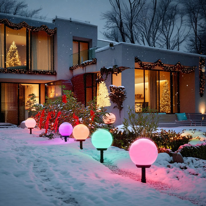 GreenBlue solcellsdriven fristående trädgårdslampa, sfär, 15x15x48cm, RGB-färgade LED, GB122