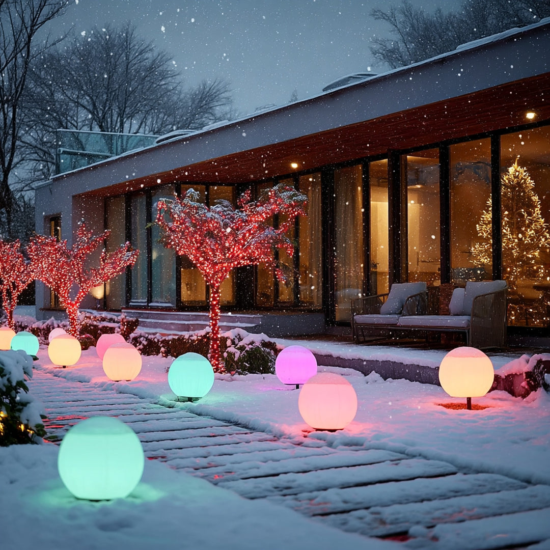 GreenBlue solcellsdriven fristående trädgårdslampa, sfär, 15x15x48cm, RGB-färgade LED, GB122