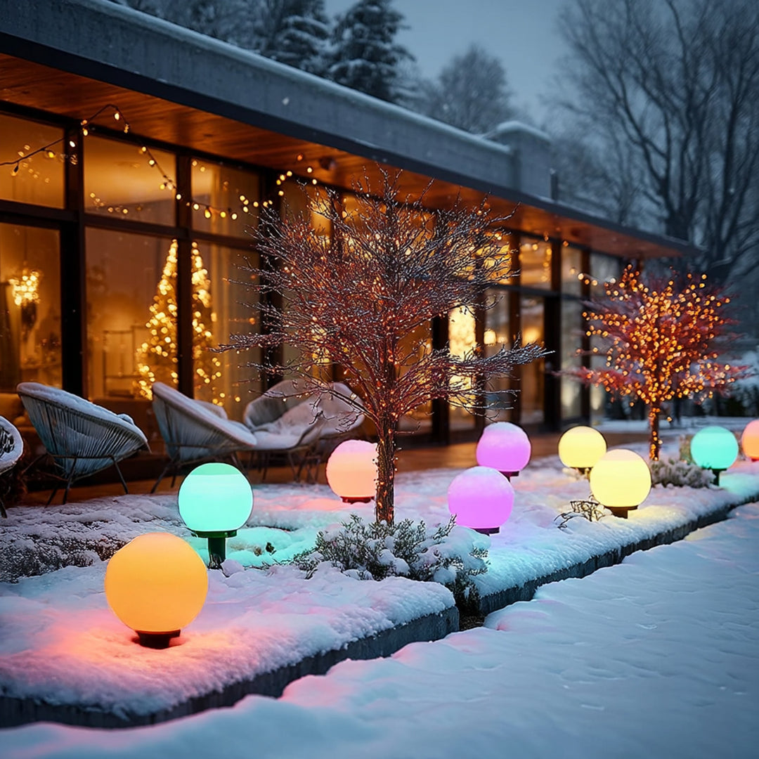 GreenBlue solcellsdriven fristående trädgårdslampa, sfär, 15x15x48cm, RGB-färgade LED, GB122