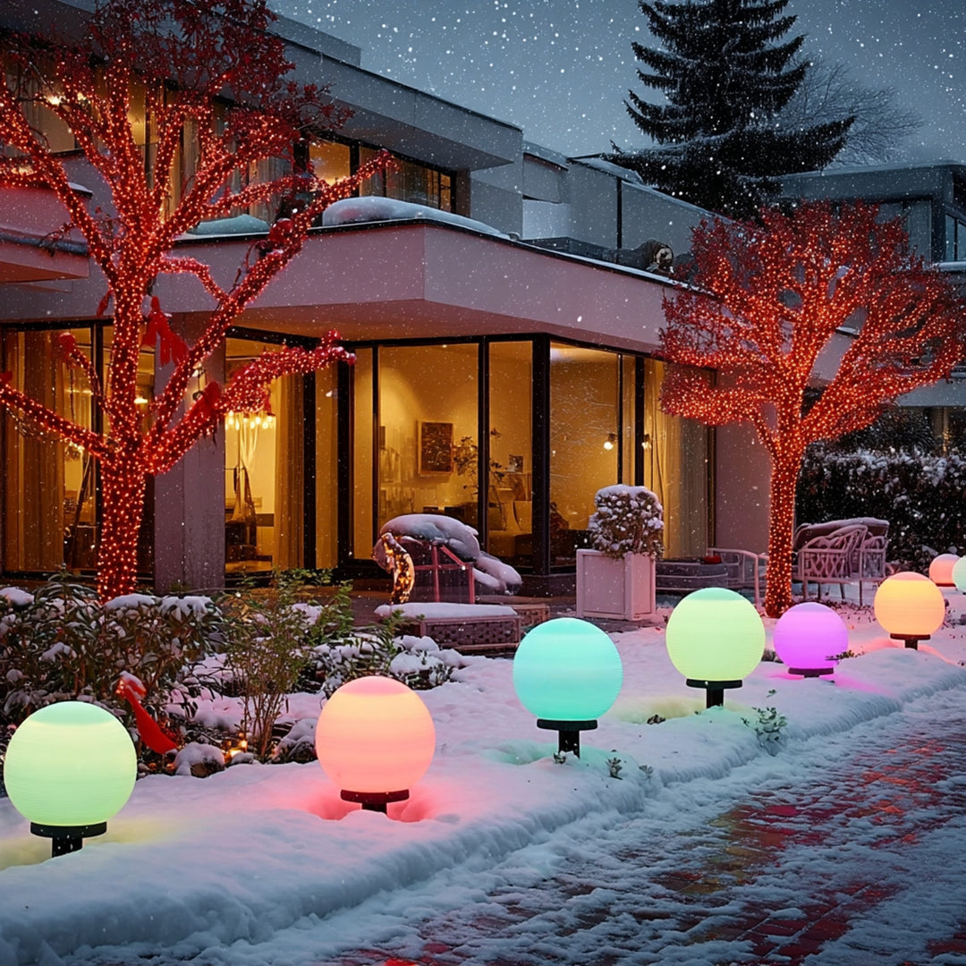 GreenBlue solcellsdriven fristående trädgårdslampa, sfär, 15x15x48cm, RGB-färgade LED, GB122