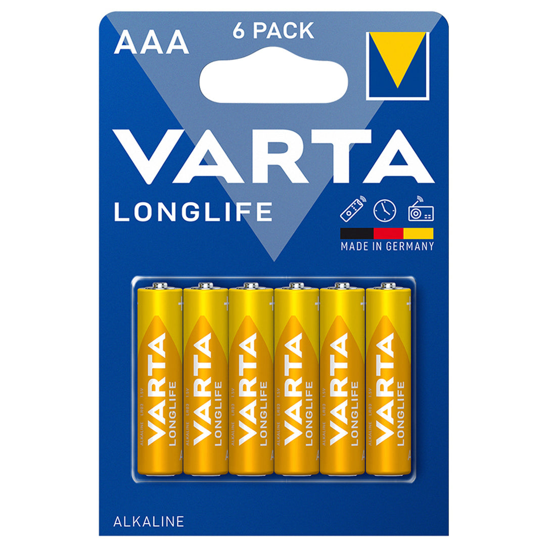 6 st R-03 LR03 AAA 1,5 V alkalibatterier Longlife från Varta