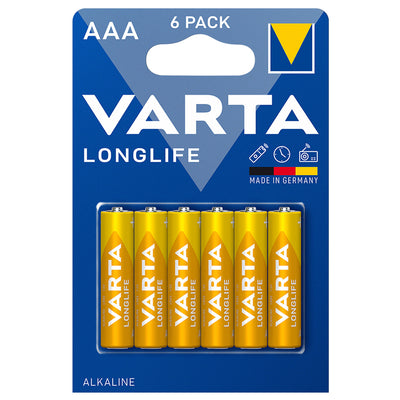 6 st R-03 LR03 AAA 1,5 V alkalibatterier Longlife från Varta