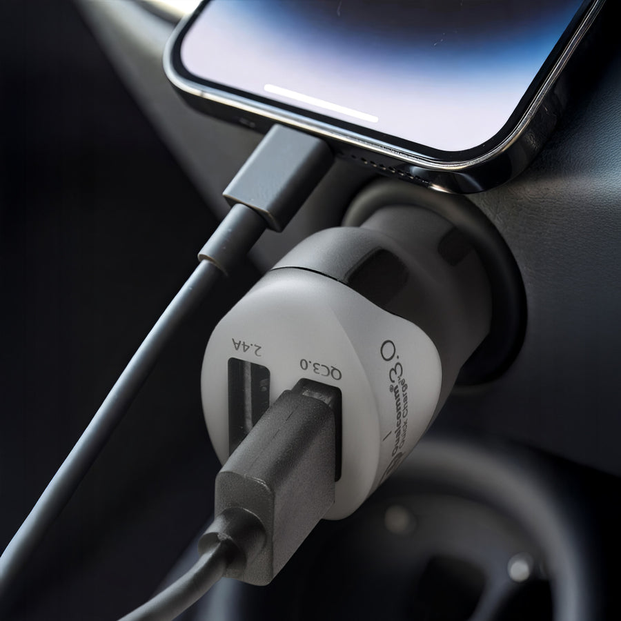Billaddare max4.8A 2xUSB Maclean Energy MCE157 Qualcomm Quick Charge QC 3.0 plus kabel 1,5m Silver