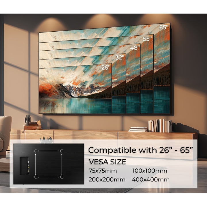 Universal TV Wall Mount Bracket for 26"-65" Screens – Supports Up to 45kg with VESA Compatibility up to 400x400mm – Sleek Black Finish