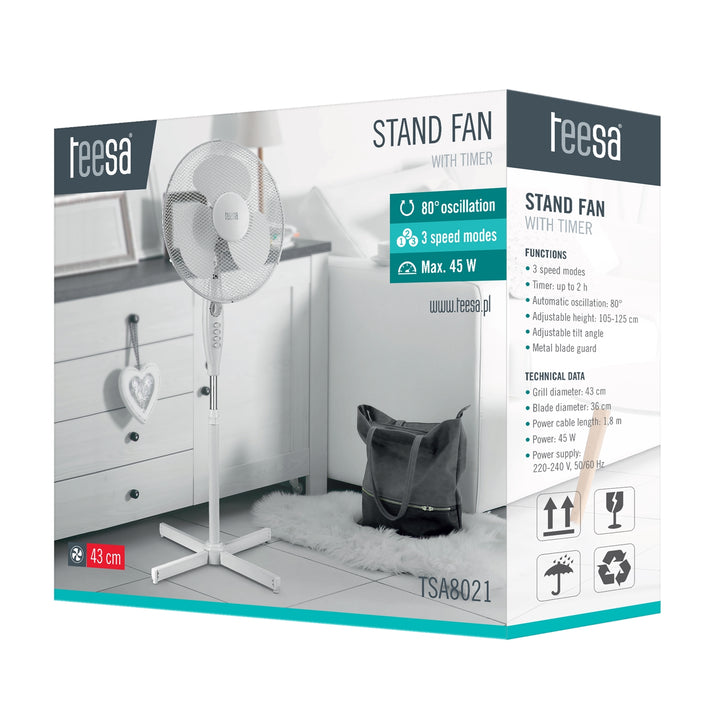 TSA8021 Högkvalitativ 3-stegs Oscillation Timer Pedestal Fan