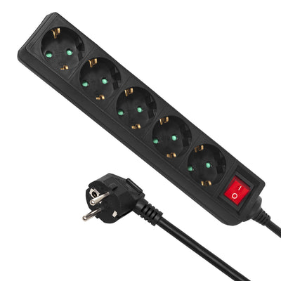 Maclean Power Strip, förlängningskabel med 5 uttag, med strömbrytare, svart, tysk typ, 3500W, 1,4m, MCE226G