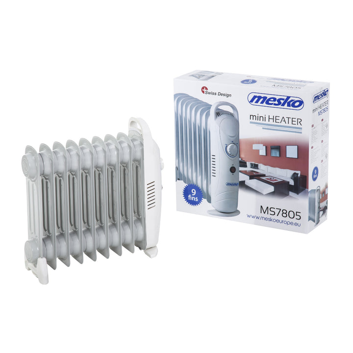 Mesko oljevärmare, 9 lameller, 1000W, temperaturreglering, grå, MS 7805