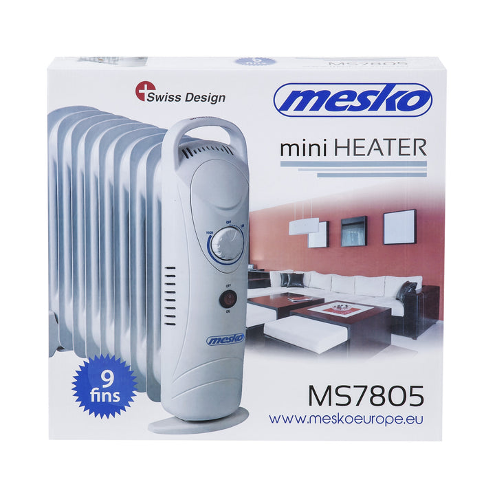 Mesko oljevärmare, 9 lameller, 1000W, temperaturreglering, grå, MS 7805