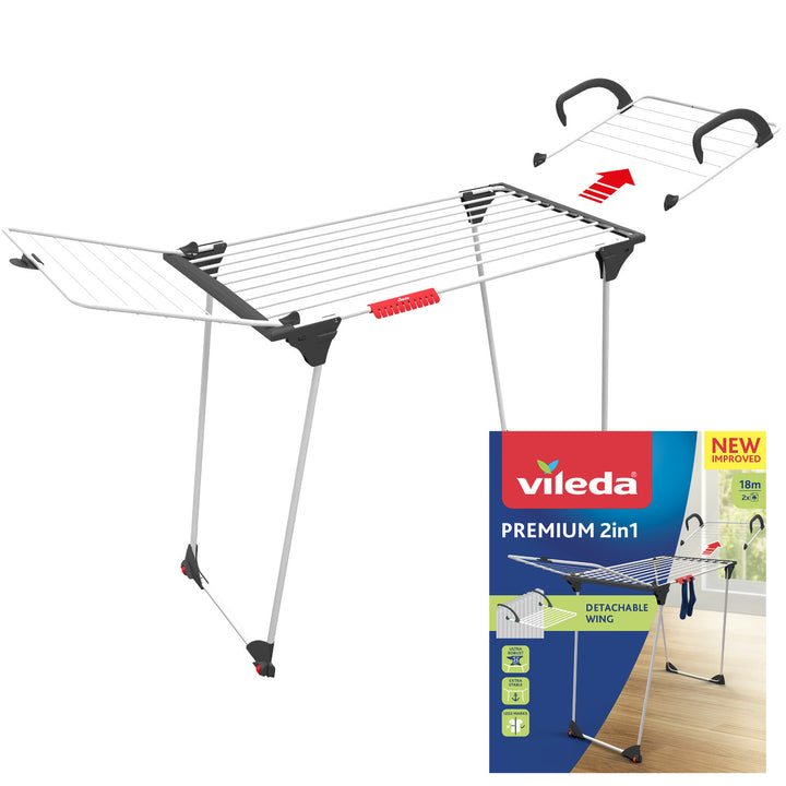 Vileda Premium 2-i-1 torkställ med låsbar vinge