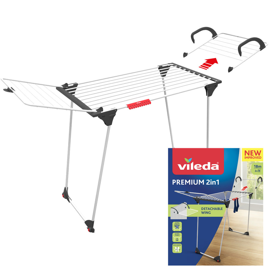 Vileda Premium 2-i-1 torkställ med låsbar vinge