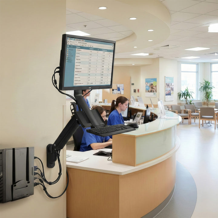 Maclean MC-838 Monitor och tangentbord väggfäste med gasfjäder och dator / CPU-fäste 17 "-32" 9 kg