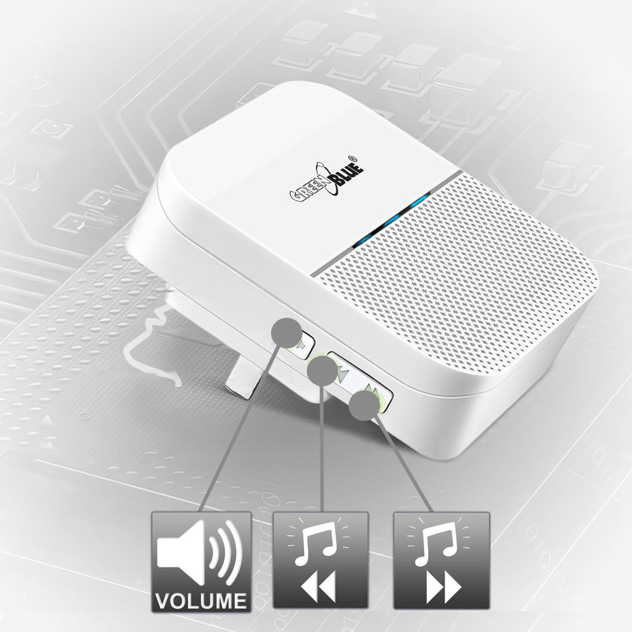 Trådlös dörrsignal, rörelsesensor med 52 melodier, vit, GreenBlue GB212, 230 V, max 58 sensorer