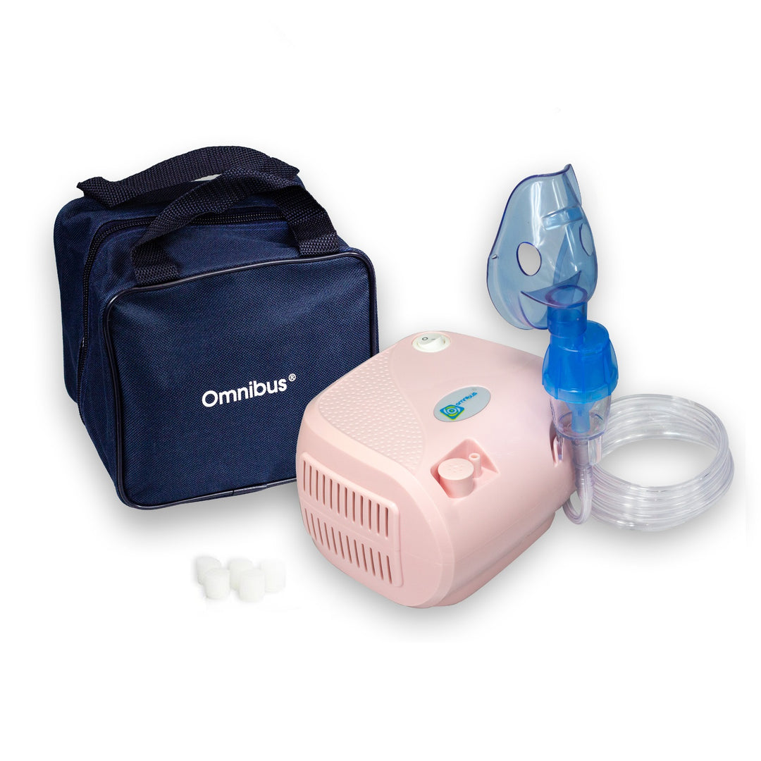 Omnibus-inhalator, kontinuerlig drift, 2 masker, reservfilter, rosa pulver, BR-CN116B
