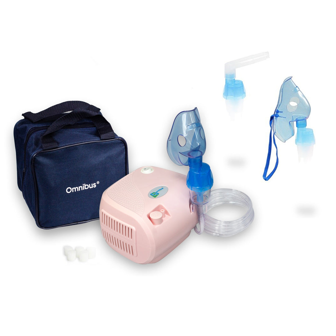 Omnibus-inhalator, kontinuerlig drift, 2 masker, reservfilter, rosa pulver, BR-CN116B