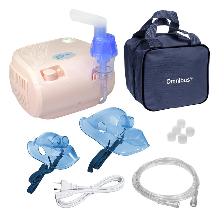 Omnibus-inhalator, kontinuerlig drift, 2 masker, reservfilter, rosa pulver, BR-CN116B