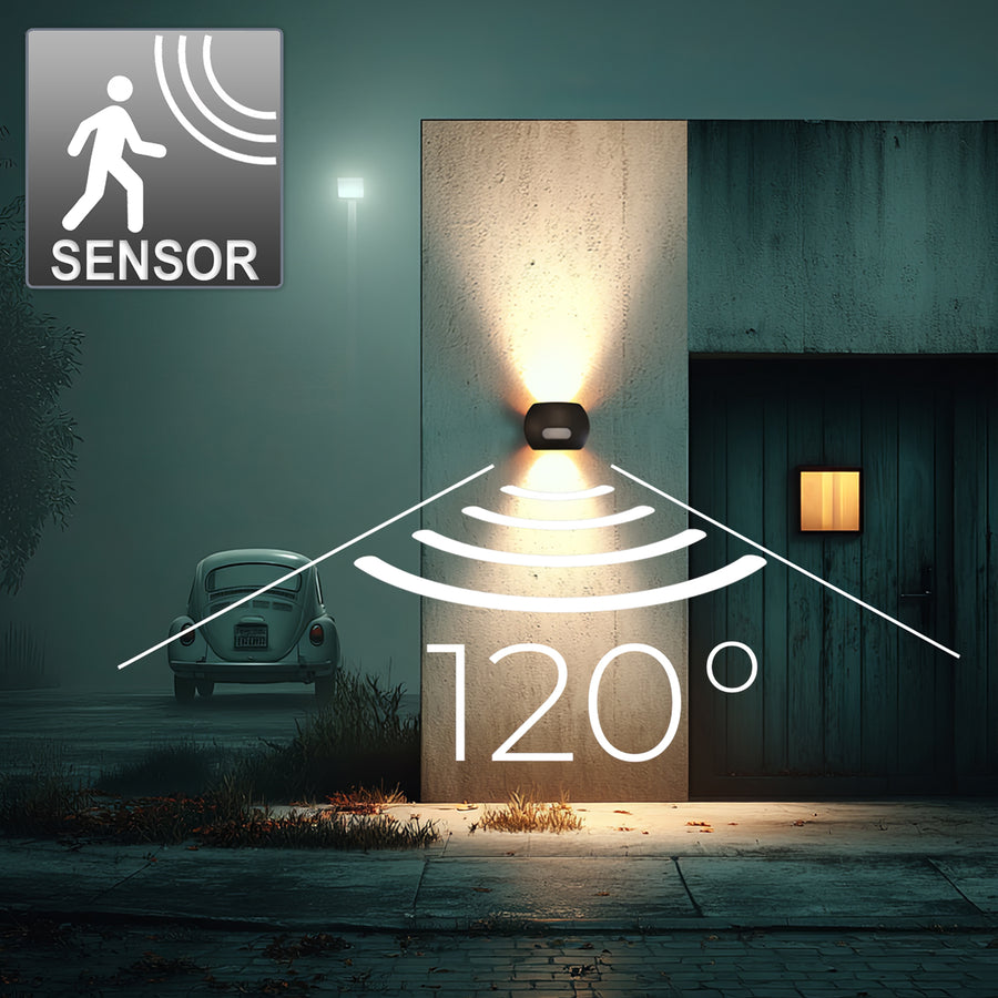 Maclean Energy MCE366 - PC+ALU, 20W (1600lm) neutralvit 4000K IP65 grå LED-vägglampa med PIR-sensor