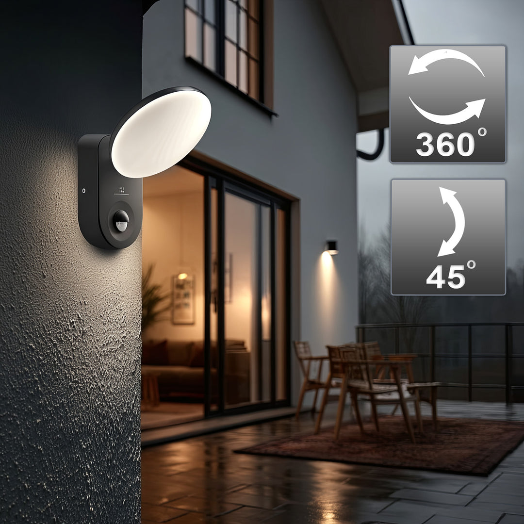 Väggmonterad LED-lampa med PIR-sensor Maclean Energy MCE367 - PC+ALU, 15W (1100lm) Neutralvit 4000K IP65 grå