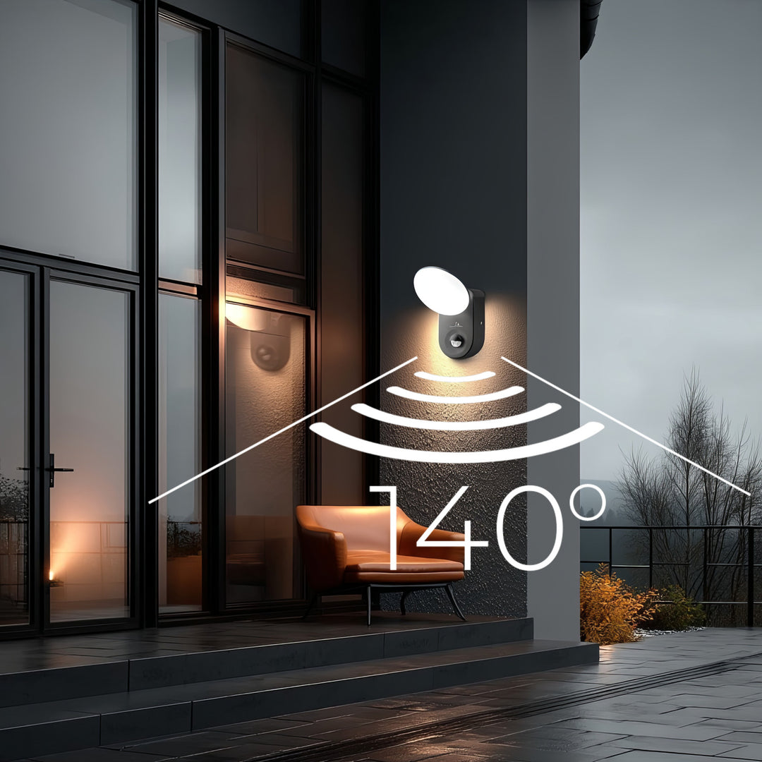 Väggmonterad LED-lampa med PIR-sensor Maclean Energy MCE367 - PC+ALU, 15W (1100lm) Neutralvit 4000K IP65 grå