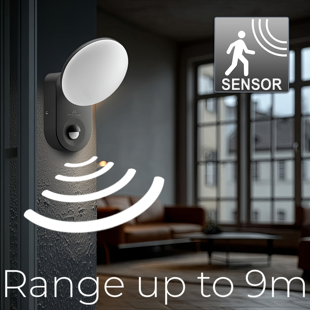Väggmonterad LED-lampa med PIR-sensor Maclean Energy MCE367 - PC+ALU, 15W (1100lm) Neutralvit 4000K IP65 grå