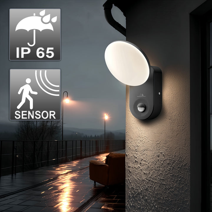 Väggmonterad LED-lampa med PIR-sensor Maclean Energy MCE367 - PC+ALU, 15W (1100lm) Neutralvit 4000K IP65 grå