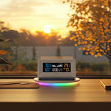 GreenBlue GB213 Trådlös Väderstation Med Trådlös Qi-Laddare Stämningsljus Väderprognos Kalender Väckarklocka Och Snooze-Funktion Extern Sensor Inomhus- Och Utomhustermometer Färgdisplay