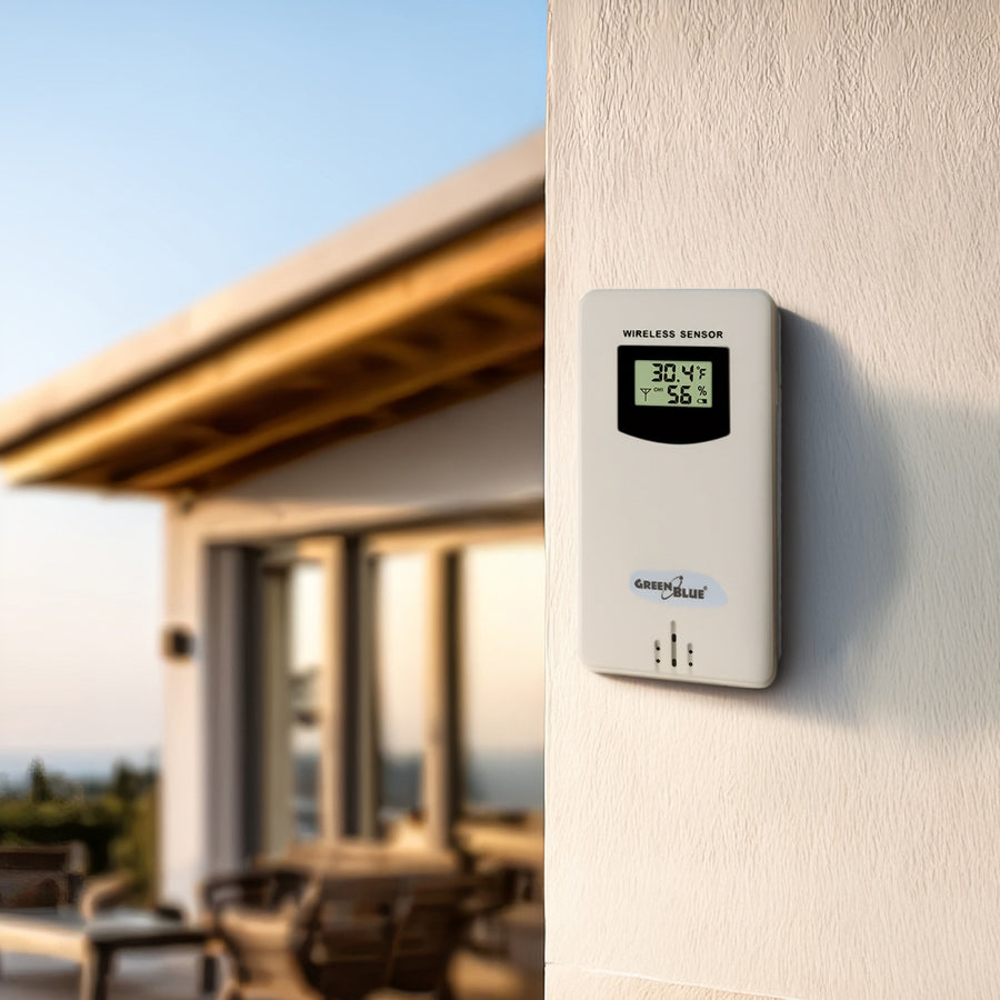 GreenBlue GB213 Trådlös Väderstation Med Trådlös Qi-Laddare Stämningsljus Väderprognos Kalender Väckarklocka Och Snooze-Funktion Extern Sensor Inomhus- Och Utomhustermometer Färgdisplay