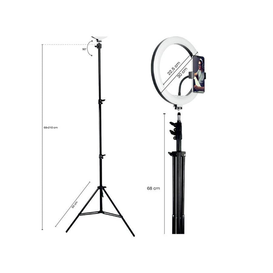 TRACER RING 30cm Ringljus med 210cm Stativ - Perfekt för Professionell Belysning