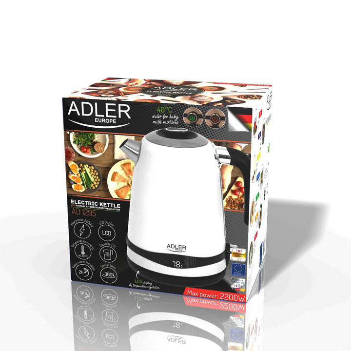 Adler vattenkokare, trådlös, LCD-display, 2200 W, 1,7 l, AD 1295w