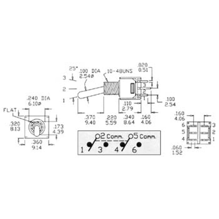 DPDT On-On PCB-omkopplare typ TS-5E för PCB-montering