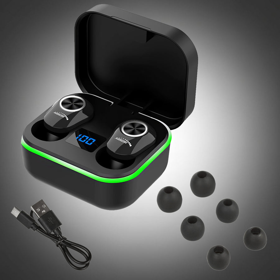 TWS BT 5.1 Audiocore öronsnäckor med 300 mAh laddningsbas, 30 mAh hörlurar, svart AC580