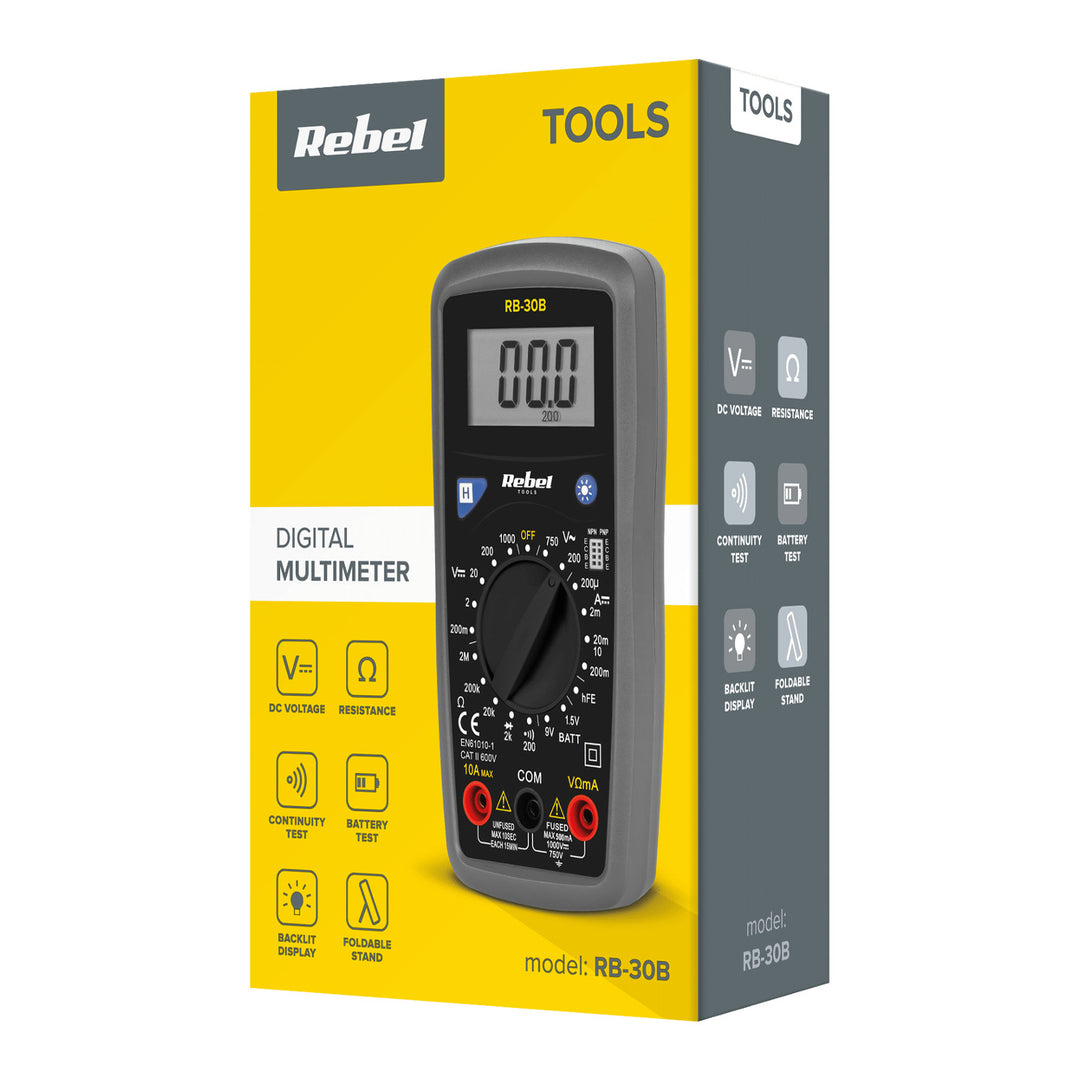 Rebel Tools RB-30B digital universalmätare mätkablar