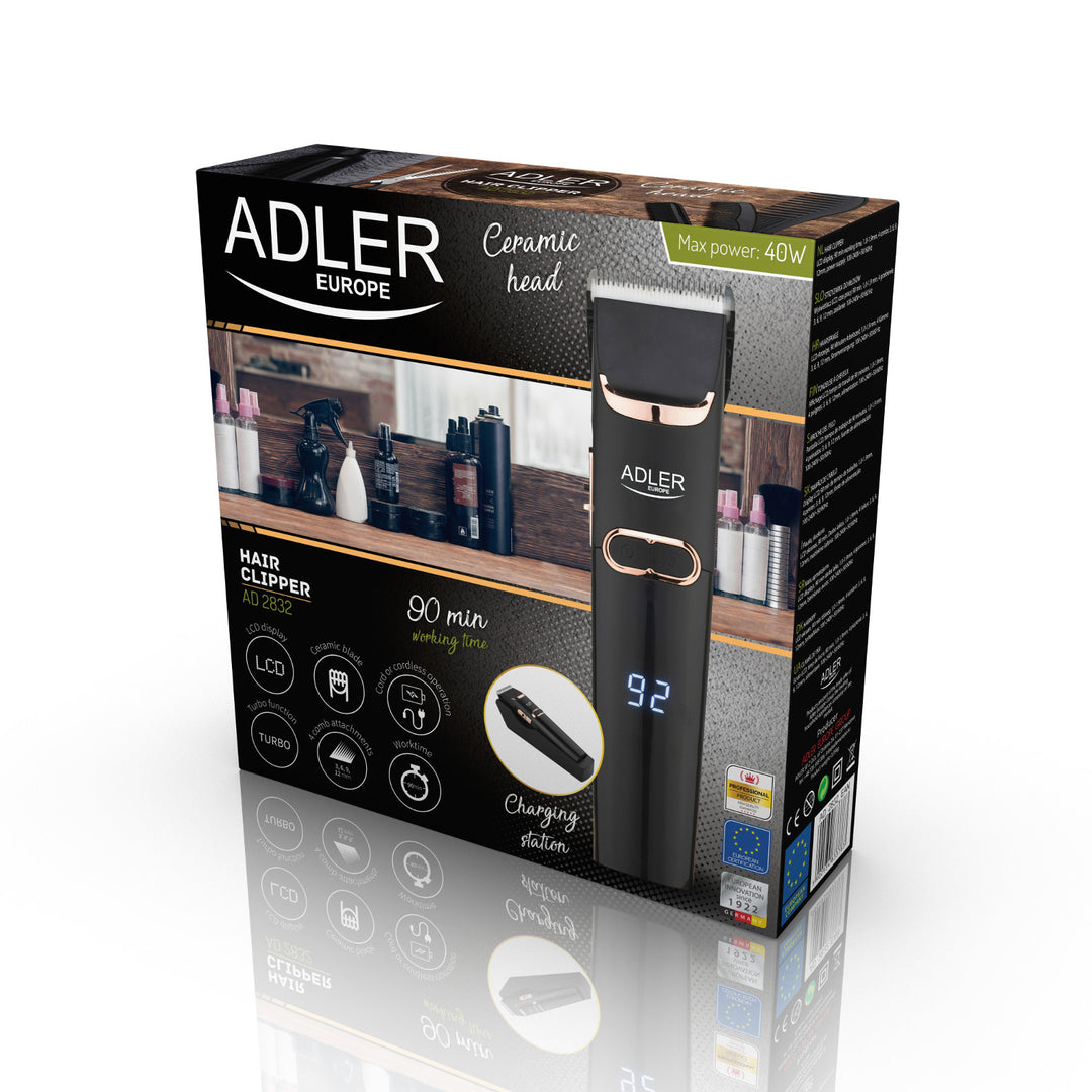 Adler hårklippare, LCD-display, 40W, AD 2832