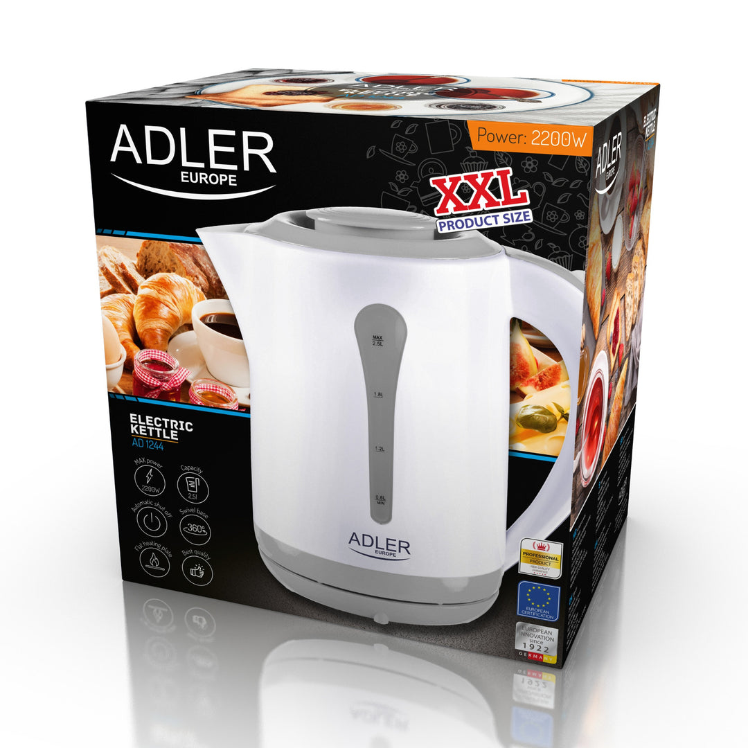 Stor XXL 2,5L elektrisk vattenkokare Adler AD 1244 effekt 2200W