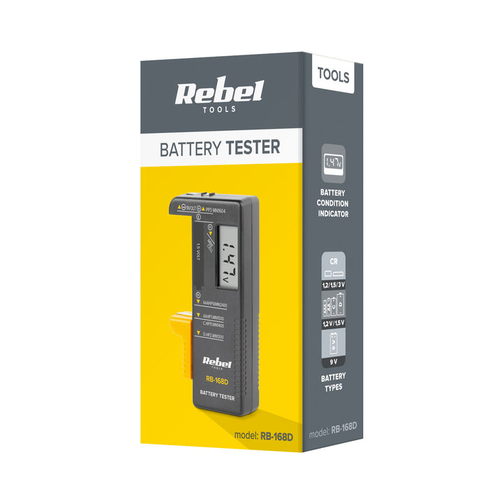 REBEL digital batteritestare 9 V, AAA, AA, C, D, RB-168D