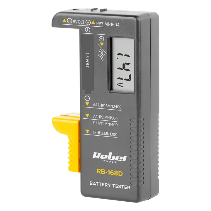REBEL digital batteritestare 9 V, AAA, AA, C, D, RB-168D