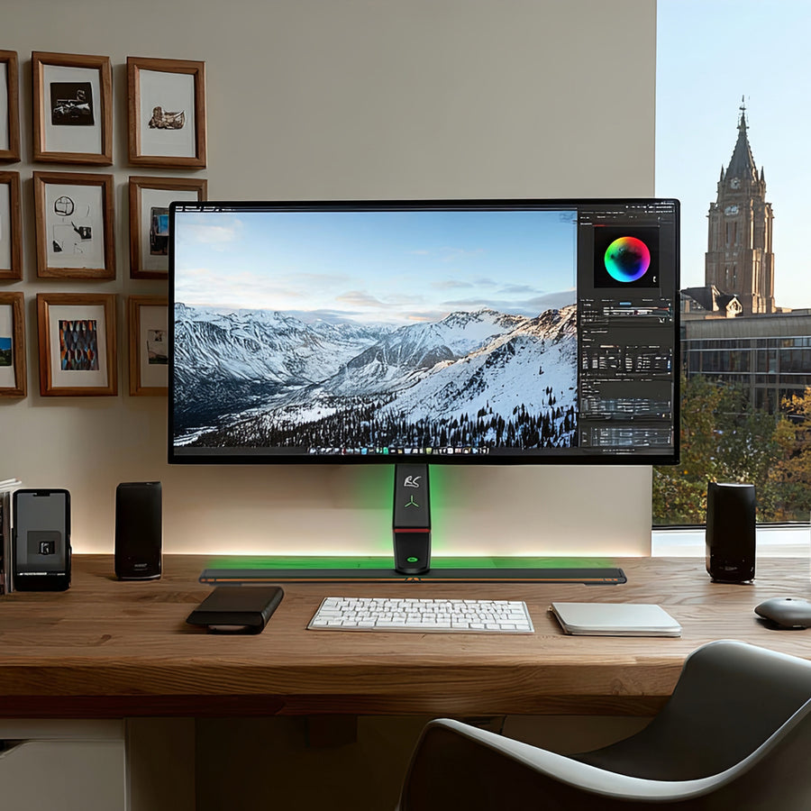 NanoRS RS167 Gamingmonitorstativ Höjdjusterbart RGB LED 32-55" Max. VESA 400x400 Max. 40kg