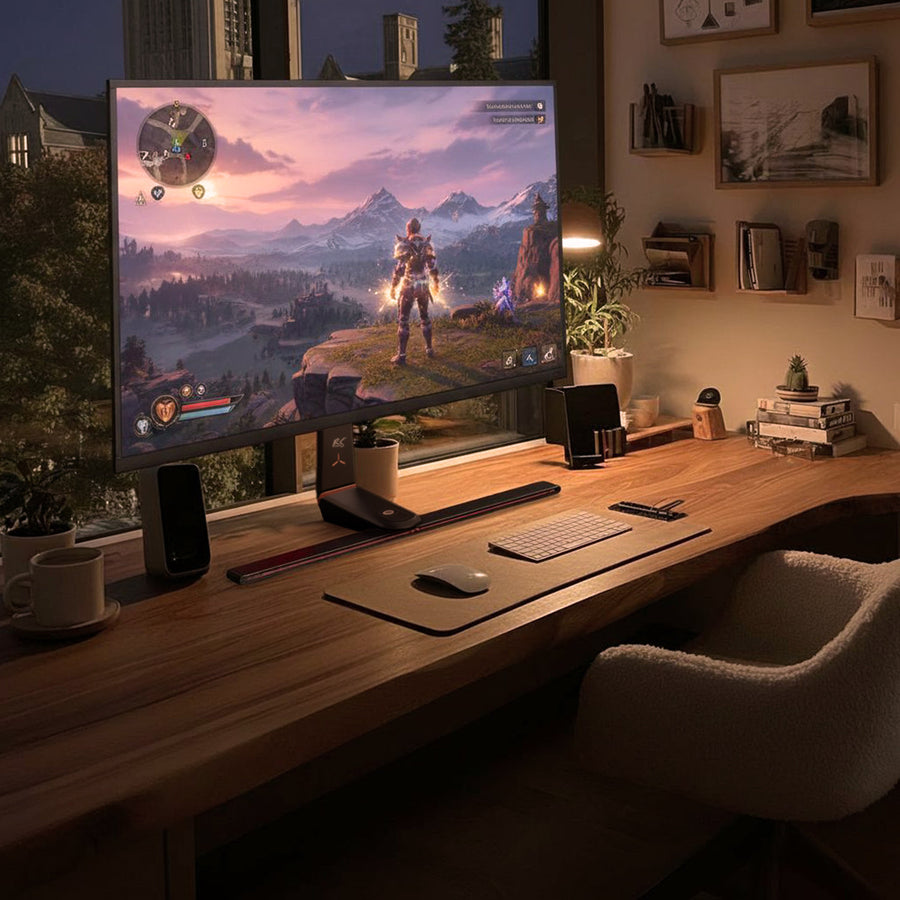 NanoRS RS167 Gamingmonitorstativ Höjdjusterbart RGB LED 32-55" Max. VESA 400x400 Max. 40kg